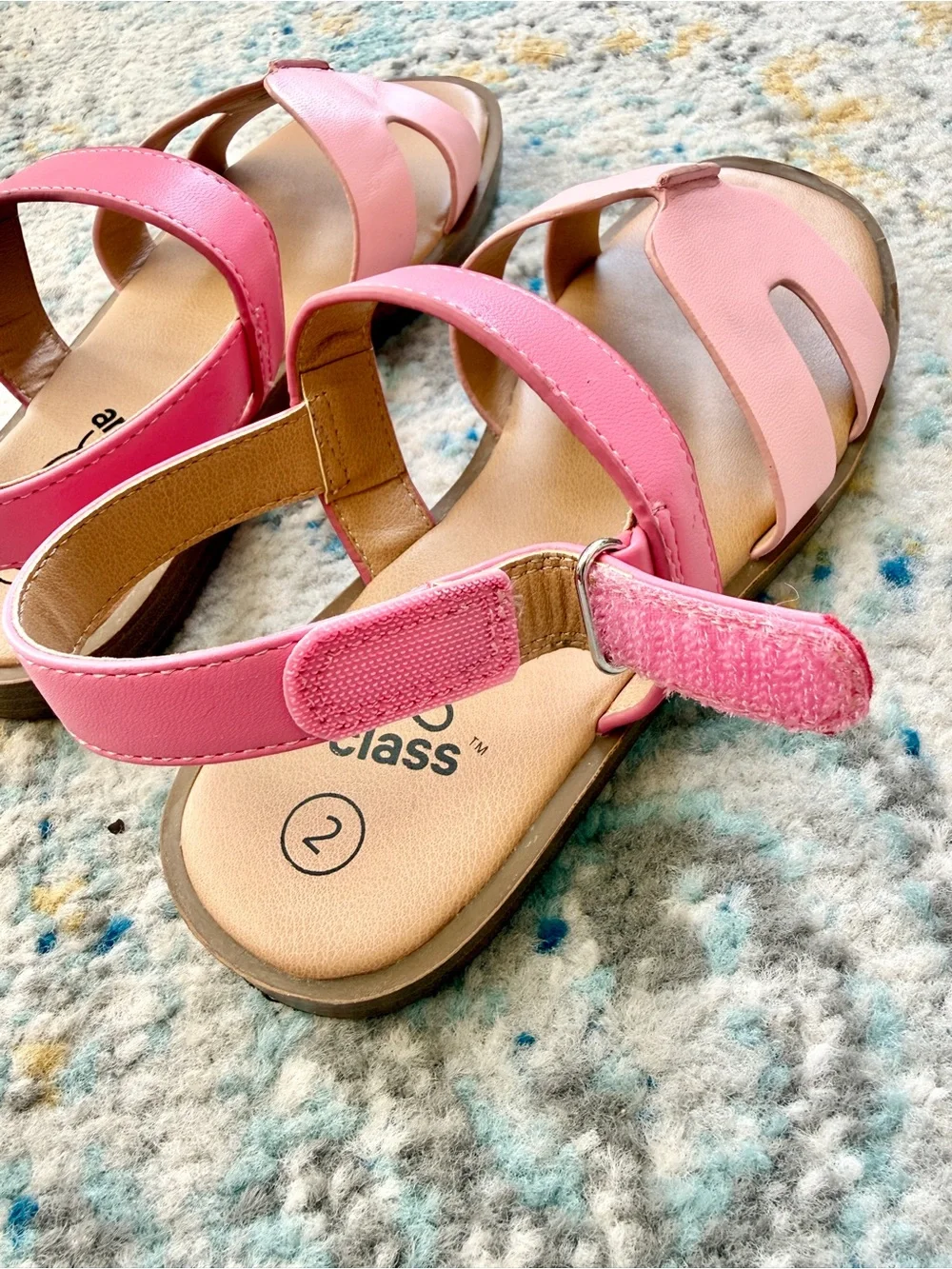 art class Pink Open-Toe Ankle Strap Sandals Velcro Closure Size 2 Girls